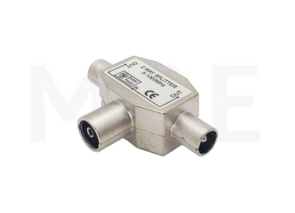 Coaxial TV antenna signal Splitter 1x IEC Female (socket) to 2x IEC Male (plugs) 2-Way