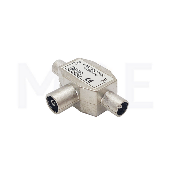 Coaxial TV antenna signal Splitter 1x IEC Female (socket) to 2x IEC Male (plugs) 2-Way