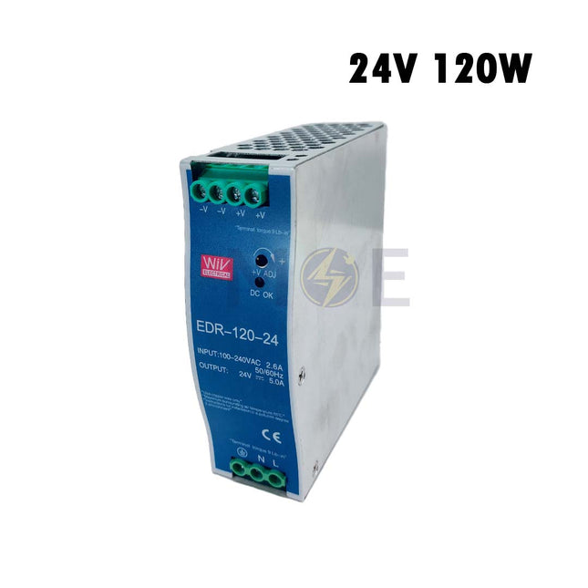 WIV Din Rail Power Supply Unit AC to DC 24V 120W 5A | EDR-120-24