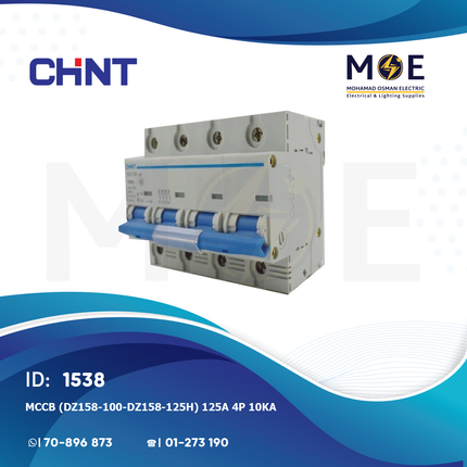 Chint MCCB (DZ158-100/DZ158-125H) 125A 4P 10KA | 134028-158110