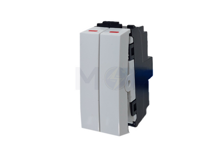 Sanshe 1way Double Switch White 16A 1P 1Module | KH1104 مفتاح مجوز مفتاحين مفارد ابيض