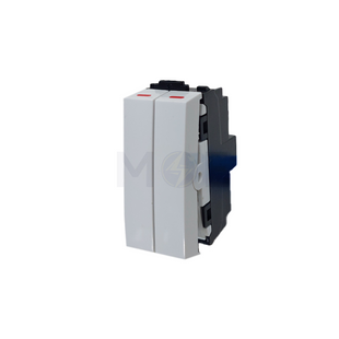 Sanshe 1way Double Switch White 16A 1P 1Module | KH1104 مفتاح مجوز مفتاحين مفارد ابيض