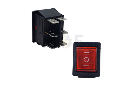 Rocker Switch Square Red Lamp 1-0-2 ON-OFF-ON DPDT 6-Pin 16-30A 250V AC 26×21.6×18.7mm | KCD4