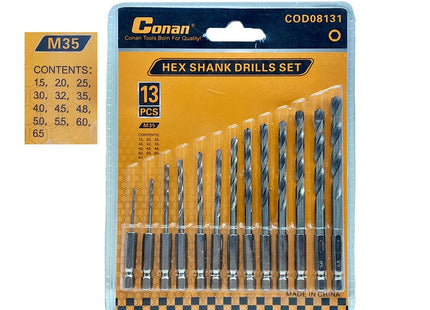 Conan HSS Metal Drill Bit 13Pcs (1.5mm,2mm,2.5mm,3mm,3.2mm,3.5mm,4mm,4.2mm,4.8mm,5mm,5.5mm,6mm,6.5mm) | COD08131 طقم ريشة حديد