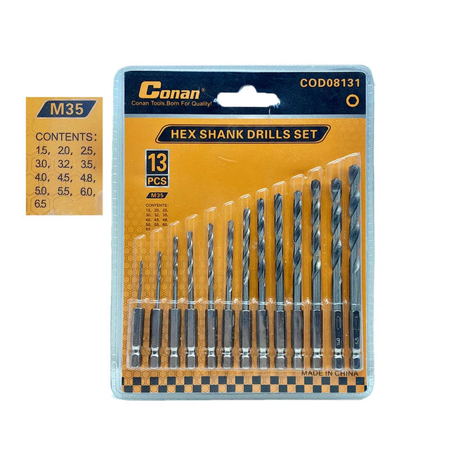 Conan HSS Metal Drill Bit 13Pcs (1.5mm,2mm,2.5mm,3mm,3.2mm,3.5mm,4mm,4.2mm,4.8mm,5mm,5.5mm,6mm,6.5mm) | COD08131 طقم ريشة حديد