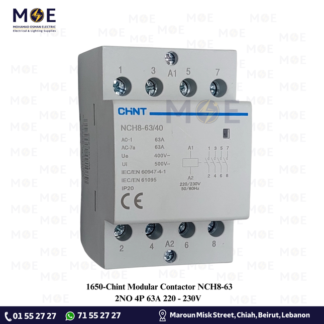 Chint Modular Contactor NCH8-63 2NO 4P 63A 220/230V | NCH8-63 | كونتكتور سكة