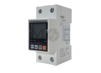 YRO Adjustable Smart Voltage Protector /Over-Under Voltage - Current Protection + Energy Meter Kwh Din 2Mod. 90-190V 100-300V 1-80A 1-20s | YRVP-6Wifi حماية امبير و فولت مع عداد ديجيتال وايفاي على سكة مع عيار