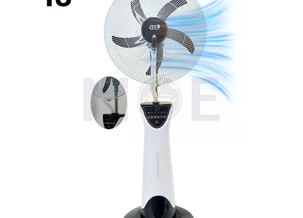 JTC Rechargable Stand Mist Fan with Remote Control & 10 Pieces LED & Timer & USB Port & Water Tank 2L White 18inch | JF-1174