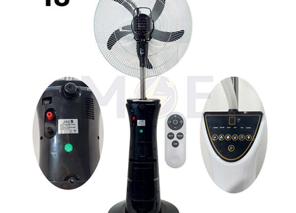 JTC Rechargable Stand Mist Fan with Remote Control & 10 Pieces LED & Timer & USB Port & Water Tank 2L White 18inch | JF-1174