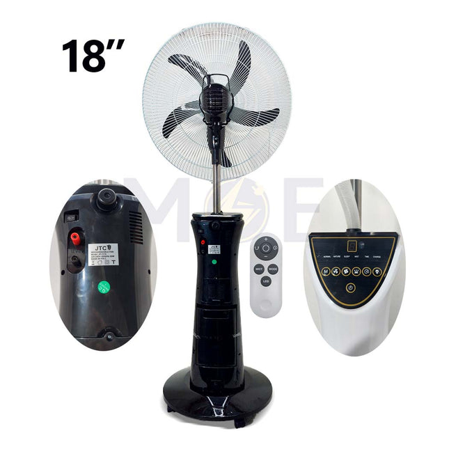 JTC Rechargable Stand Mist Fan with Remote Control & 10 Pieces LED & Timer & USB Port & Water Tank 2L White 18inch | JF-1174