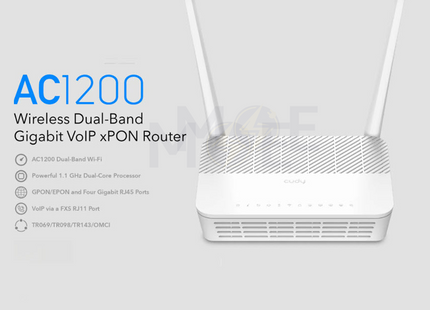 Cudy xPON Wireless Dual Band Router 2 Antenna with Fiber Optic SC/APC Port 300-867 Mbps | GP1200 راوتر فايبر