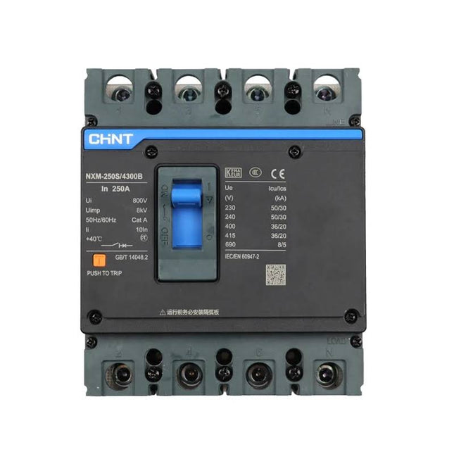 Chint MCCB NXM-250S/4300B/ 4P 250A Fix | 844343 دجنتور صناعي رباعي (3 فاز مع نتر)
