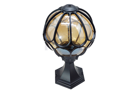 Outdoor Lantern Pedestal Light Medium Black Amber E27 40cm  SJ001 فانوس تصوينة طابة اسود عسلي