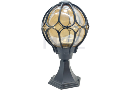 Outdoor Lantern Pedestal Light Medium Black Amber E27 40cm  SJ001 فانوس تصوينة طابة اسود عسلي