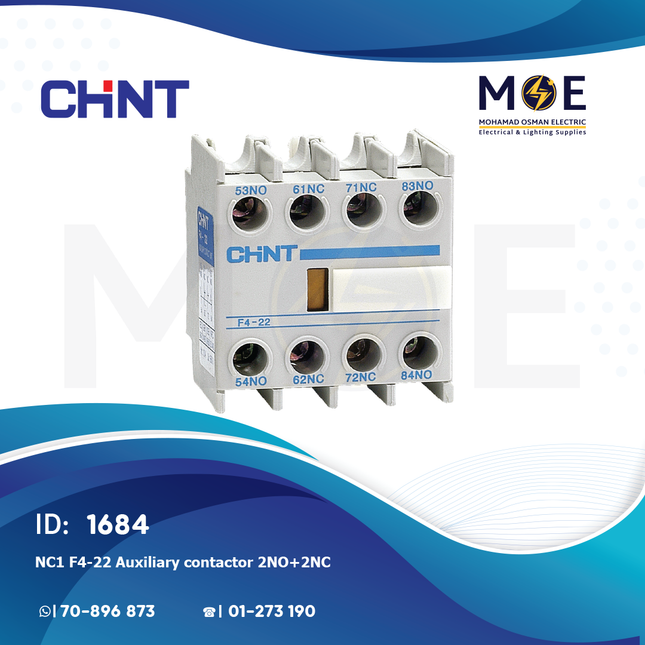 Chint NC1 F4-22 Auxiliary Contactor 2NO+2NC | 248504-257030-257019 | مساعد كونتكتور - اكزليير