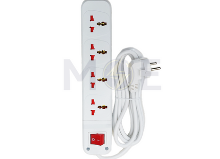 AY-KA Multiple Socket English With Wire 3mt 4Sock. 13A +Schuko plug+Earth+Switch | 33 401 03 كادر بريز مربع انكليزي مع شريط ومفتاح