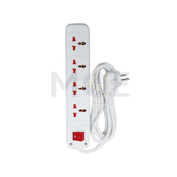 AY-KA Multiple Socket English With Wire 3mt 4Sock. 13A +Schuko plug+Earth+Switch | 33 401 03 كادر بريز مربع انكليزي مع شريط ومفتاح