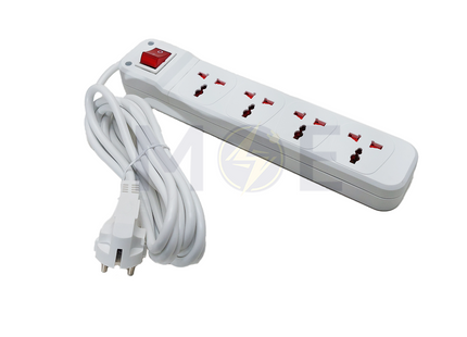 AY-KA Multiple Socket English With Wire 3mt 4Sock. 13A +Schuko plug+Earth+Switch | 33 401 03 كادر بريز مربع انكليزي مع شريط ومفتاح