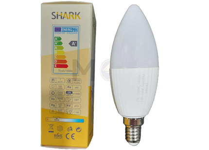Shark LED Lamp Candle WarmWhite E14 7W | C37 لمبة لد برم سن رفيع شمعة ورم وايت