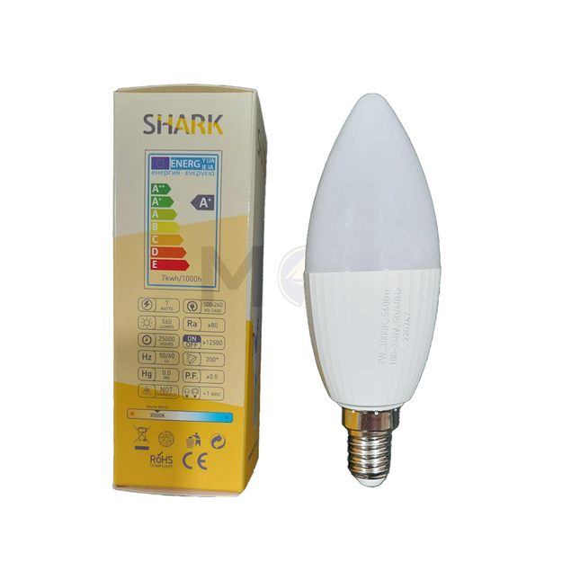 Shark LED Lamp Candle WarmWhite E14 7W | C37 لمبة لد برم سن رفيع شمعة ورم وايت