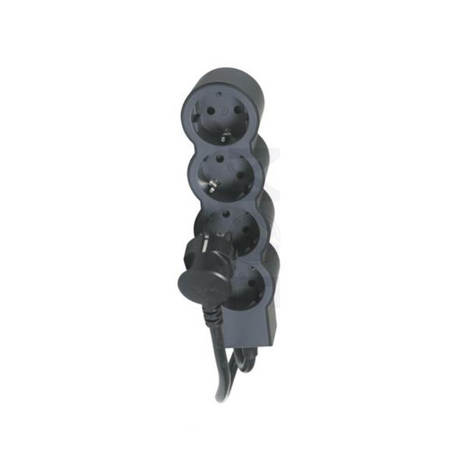 Legrand Multiple Socket With Wire (3x1.5mm) Black 3680W +Schuko plug+Earth+4Sock. 5mt | 694570 كادر بريز مربع شوكو مع شريط اسود