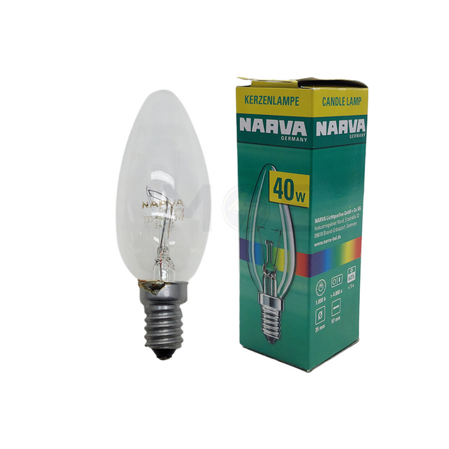 NARVA Incandescent Lamp Candle Clear E14 40W لمبة عادي برم سن رفيع شمعة شفاف