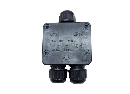 Onlex IP68 Waterproof Surface Junction Box Black T-shape 3Way 3xPG16 | LX-OWB712 علبة مطرية ظاهرة اسود مع برس اتوب