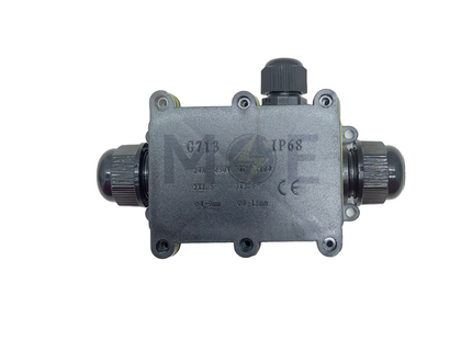 Onlex IP68 Waterproof Surface Junction Box Black L-shape 3Way 2xPG16 & 1xPG9 | LX-OWB712L علبة مطرية ظاهرة اسود مع برس اتوب
