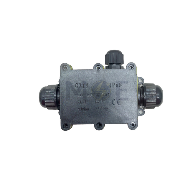 Onlex IP68 Waterproof Surface Junction Box Black L-shape 3Way 2xPG16 & 1xPG9 | LX-OWB712L علبة مطرية ظاهرة اسود مع برس اتوب