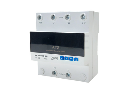 Zipi Modular Changeover switch / Dual Power Automatic Transfer Switch ATS with Priority Phase + Adjustable Voltage - Current Protector 5mod. 1P+N 100A  هاوس اوتوماتيك مجوز مع حماية امبير و فولت على سكة واحد فاز مع نتر