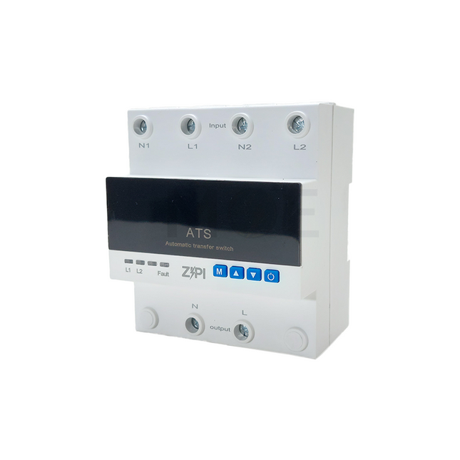 Zipi Modular Changeover switch / Dual Power Automatic Transfer Switch ATS with Priority Phase + Adjustable Voltage - Current Protector 5mod. 1P+N 100A  هاوس اوتوماتيك مجوز مع حماية امبير و فولت على سكة واحد فاز مع نتر