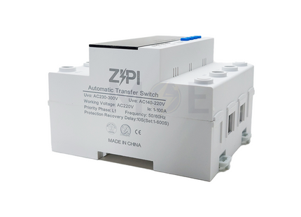Zipi Modular Changeover switch / Dual Power Automatic Transfer Switch ATS with Priority Phase + Adjustable Voltage - Current Protector 5mod. 1P+N 100A  هاوس اوتوماتيك مجوز مع حماية امبير و فولت على سكة واحد فاز مع نتر