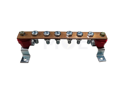 Earth Disconnecting Link Copper Bar 25×2×200mm 6-Bolt with 2 Red Insulators & Mounting Brackets