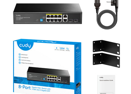Cudy Unmanaged Gigabit POE Switch 8-Port with 2 GbE and 2 Gigabit SFP 120W 10/100/1000 Mbps | GS1010PS2 V2.0 سويتش