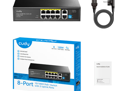 Cudy 8-Port Unmanaged PoE+ Fast Ethernet Switch with 2 Uplink Ports 120W \ FS1010P V3.0 سويتش
