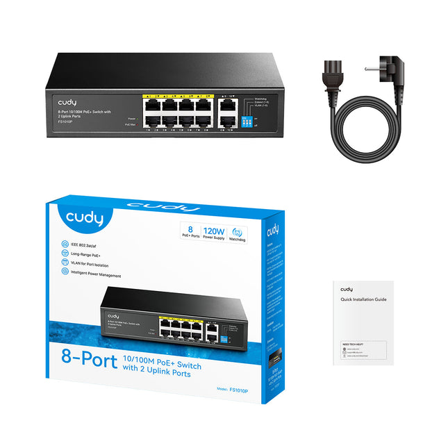Cudy 8-Port Unmanaged PoE+ Fast Ethernet Switch with 2 Uplink Ports 120W \ FS1010P V3.0 سويتش