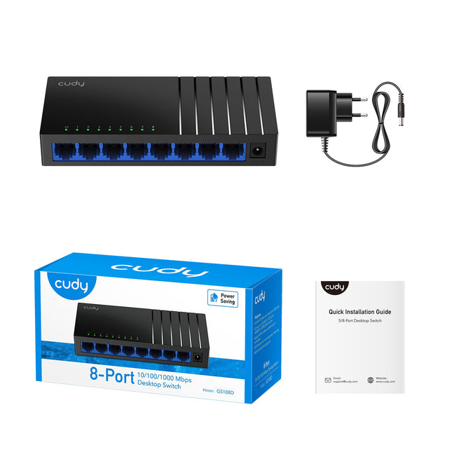 Cudy 8-Port Unmanaged Gigabit Ethernet Desktop Switch 10/100/1000Mbps | GS108D V5.0 سويتش