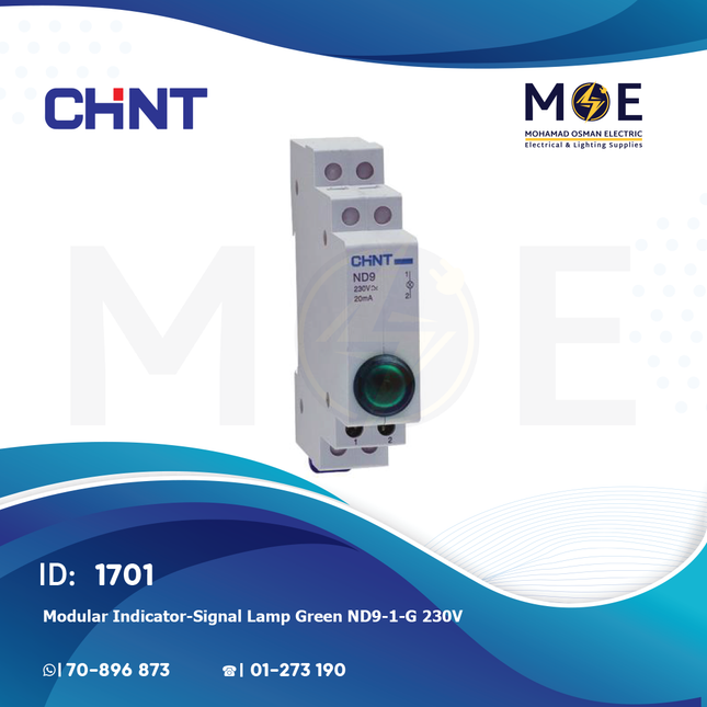 Chint Modular Indicator / Signal Lamp Green ND9-1/G 230V AC | 153105-594108 | دجنتور اشارة اخضر