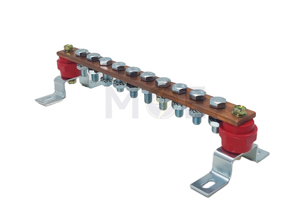 Earth Disconnecting Link Copper Bar 25x5x250mm 10-Bolt with 2 Red Insulators & Mounting Brackets فاحص وصلة ايرث/ رابط- لينك فصل التأريض