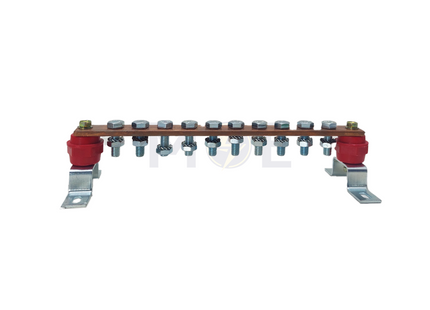 Earth Disconnecting Link Copper Bar 25x5x250mm 10-Bolt with 2 Red Insulators & Mounting Brackets فاحص وصلة ايرث/ رابط- لينك فصل التأريض