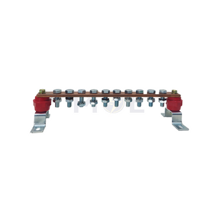 Earth Disconnecting Link Copper Bar 25x5x250mm 10-Bolt with 2 Red Insulators & Mounting Brackets فاحص وصلة ايرث/ رابط- لينك فصل التأريض