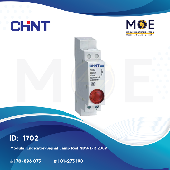 Chint Modular Indicator / Signal Lamp Red ND9-1/R 230V AC | 153110-594113 | دجنتور اشارة احمر