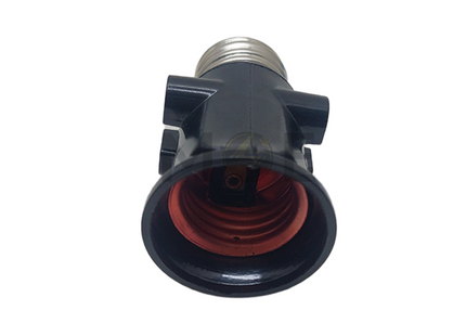 Tofuda Three Way Lampholder Adapter E27 To E27 Lampholder & 2 EU Socket Black 6A 250V دوي برم مع حرامي اسود