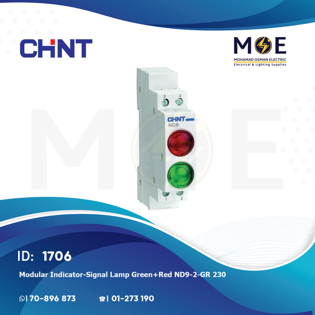 Chint Modular Double Indicator / Signal Lamp Green + Red ND9-2/GR 230V AC | 153135-594138 | دجنتور اشارة اخضر/احمر