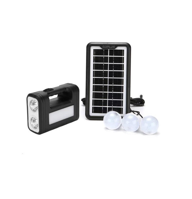 GDPlus Portable Solar Lighting System 6V 4.5Ah with 3 LED Lamps, Dual Torch & USB  GD-8017 بلاطة و انتريك لد تشريج طاقة شمسية مع لوحة و لمبة عدد 3 دايلايت