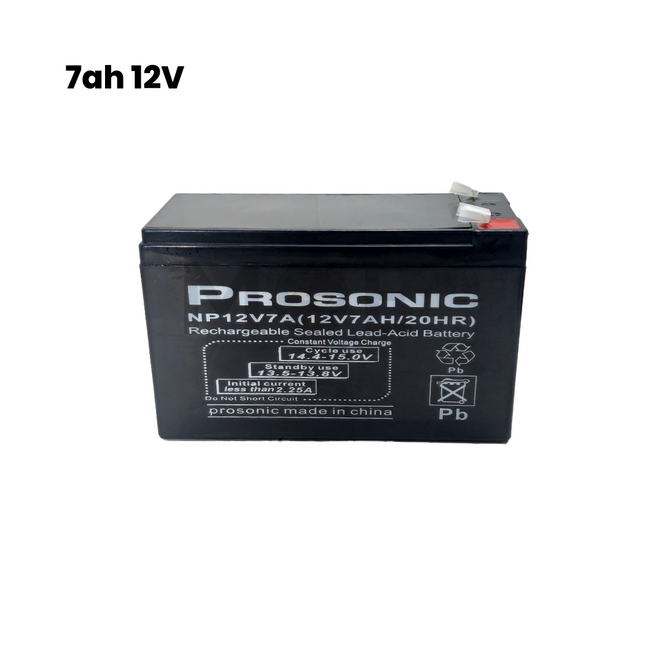 Prosonic Rechargeable Sealed Lead Acid Battery 7Ah 12V | NP12V7AH/20HR بطارية