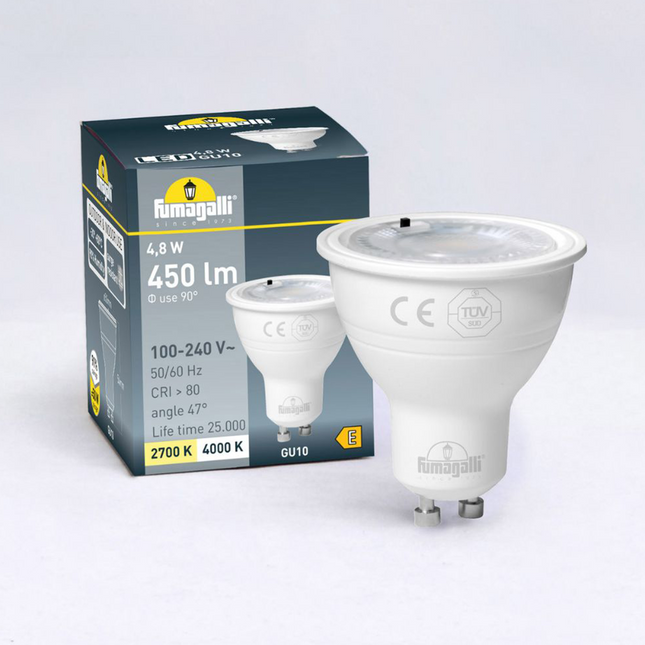 Fumagalli LED SMD Spot Lamp Warmwhite 2700K, Coolwhite 4000K 580/625 lumens GU10 MR16 4.8W  | H2.LED.GU10.CCT(V2) لمبة سبوت لد كعب ستارتر ورم وايت، كول وايت
