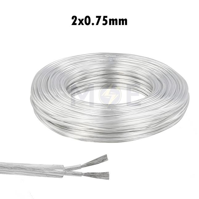 Speaker Cable Audio Video AV High Performance Transparent 2x0.75mm | NYMHY كابل مبروم سبيكر شفاف