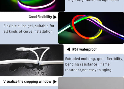 Smart RGB IC LED Strip Light 5m 12V IP67 Silicone with Bluetooth App & Remote Control بكرة ستريب لد سيليكون ملون مع ريموت كونترول