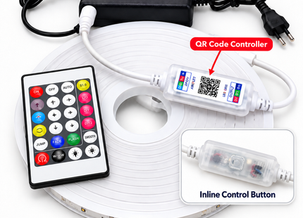 Smart RGB IC LED Strip Light 5m 12V IP67 Silicone with Bluetooth App & Remote Control بكرة ستريب لد سيليكون ملون مع ريموت كونترول